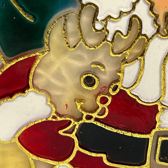 Vintage Plastic Christmas Stained Glass Suncatcher Giftco Set Of 3 with 8” Tall - Picture 13 of 14